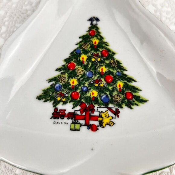 Vintage Christmas By Carlton Set of 4 Tree Shaped Dishes Mount Clemens Pottery - Picture 5 of 11